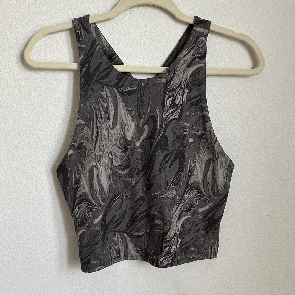 Abercrombie & Fitch Marble-Print Cropped Tank Top - Black & Gray